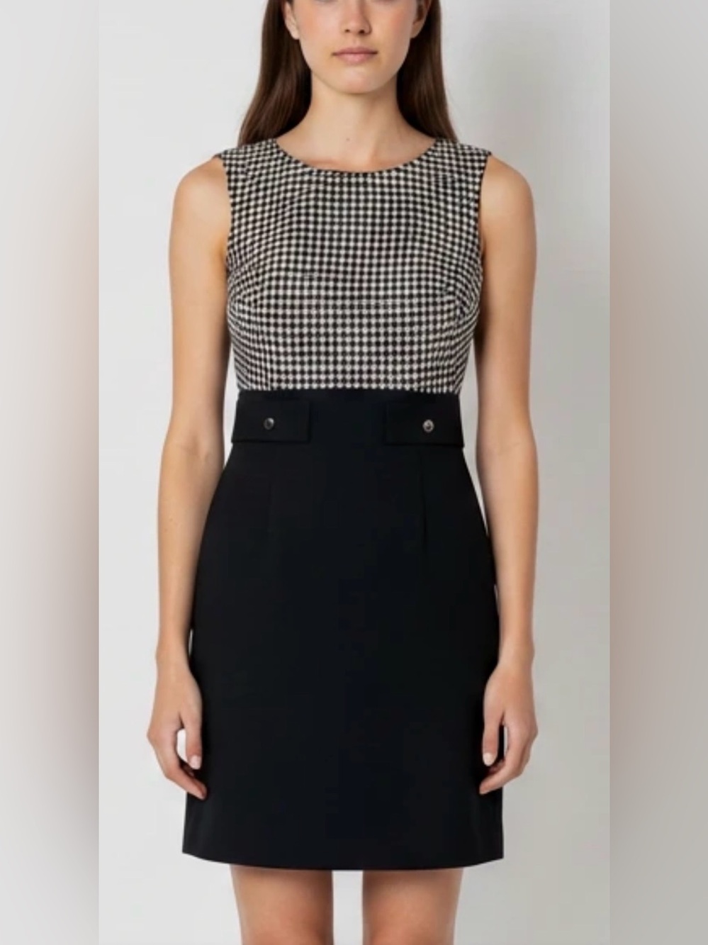 Tahari Arthur S. Levine Houndstooth Black Sleeveless Sheath Fit Dress 10